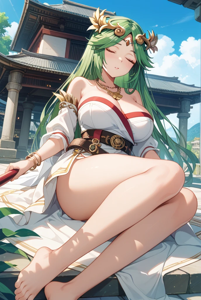 beautiful girl, long pale green hair, beautiful face,smiling,close up to hips, beautiful breast, in the middle of beautiful lake, (open mouth:0.4),illustration,detailed textures(realists),ultra-detailed,portrait style,vivid colors,soft lighting, blushing, mature, hair fluttering, cool moonlight light, ((half body)), wearing intricate clothes, perky. ((side profile until hips)), hair accessories, cleavages