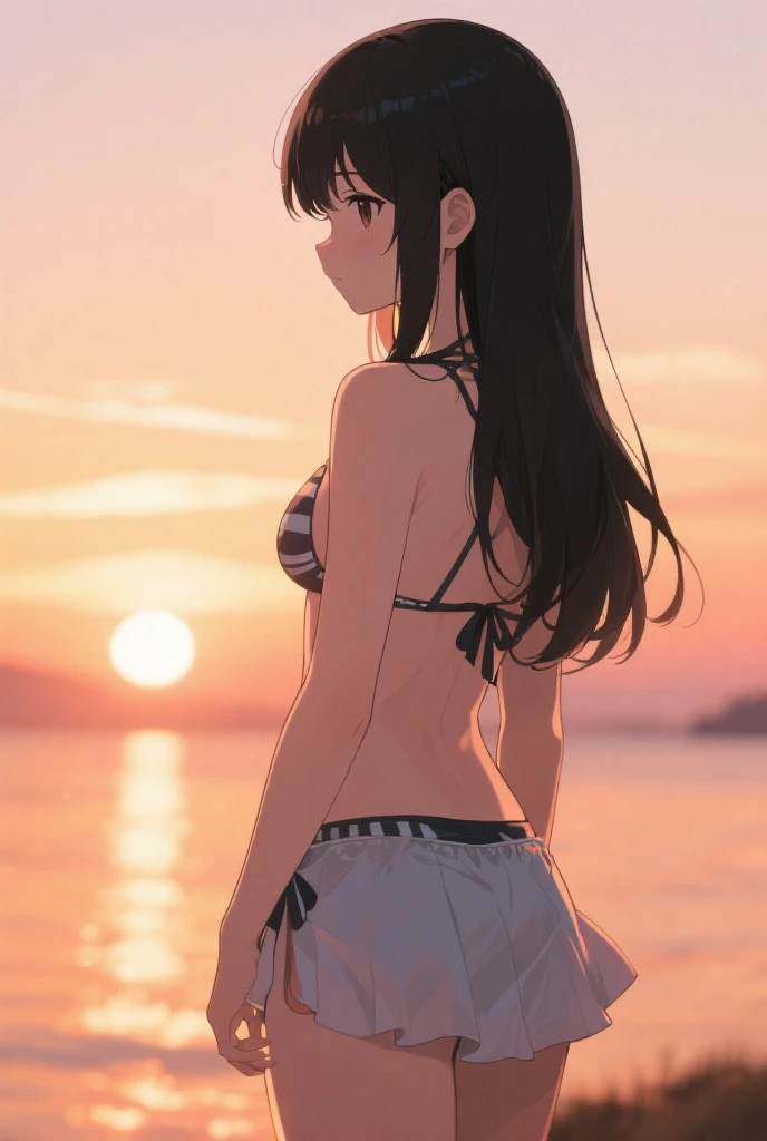 score_9, score_8_up, score_7_up,BREAK,best quality,masterpiece,aesthetic,very aesthetic,(anime style:1.2), medium shot, 1girl, inoue takina, lycoris recoil,black bikini,navel,side-tie_bikini, shirt,wet.shirt lift,
(Shiny bare skin),
cool,
standing pose,top angle,straight-on ,
(beach,sunshine),
professional lighting,cinematic lighting