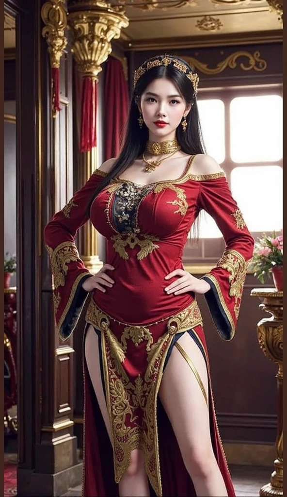(best quality,highres:1.2),ultra-detailed,realistic,portrait,high fantasy,sexy busty Malaysian woman(age 40),jewel inlaid hijab, jewel encrusted translucent lingerie,tames a devil by casting a very flashy spell,arcane chamber,well-lit room,vibrant colors,exquisite details,seductively poses,confident expression,mesmerizing eyes,long wavy hair,fine jewelry,ornate tattoos,chiseled features,soft skin,golden light,elaborate spell casting,richly decorated surroundings,enchanted atmosphere,mythical creatures in the background,elaborate tapestries,handsome yet sinister devil,subdued black and red color scheme,gentle candlelight,Northern European architecture,ethereal shimmer,curved horns,dark wings,burnished scales,dangerous yet alluring presence