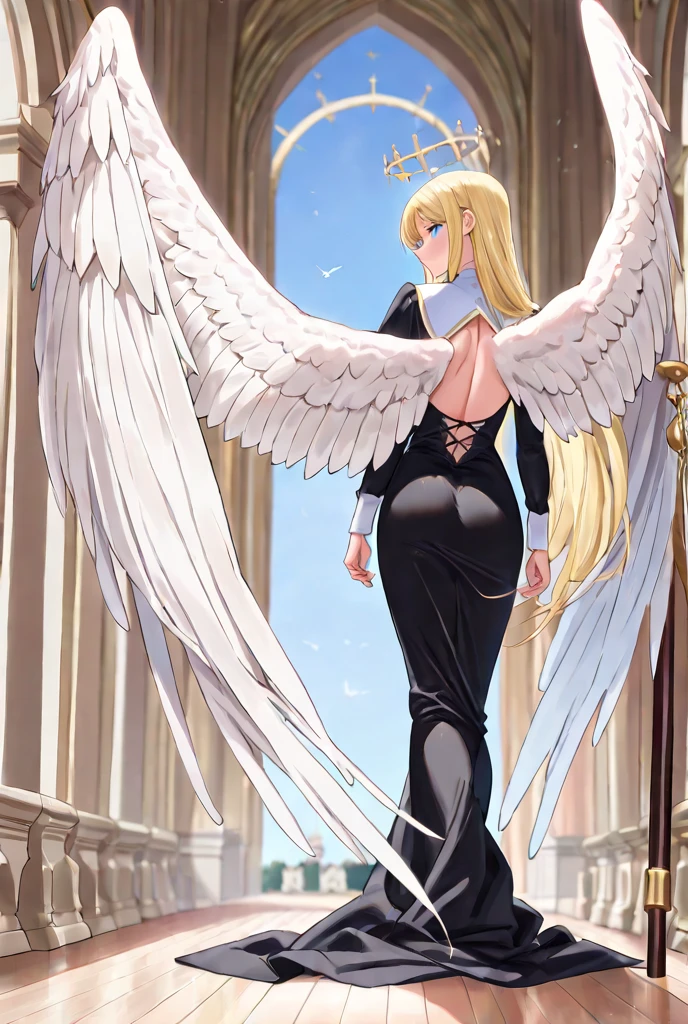 The image is anime style cowboy bebop and Darker than black with shadows and dim lights, anime style although somewhat adult and dark, It shows a delicate and beautiful naked adult angel woman of 2, in the middle of nowhere, She has very long dull blonde hair, and blue eyes, has beautiful white wings, It is on a dirty corrugated iron roof, It's night, In the background of the image you can only see the starry and foggy night. The image focuses on the angel girl from the side. In the background of the image you can see a huge bridge passing by heading towards the sky.