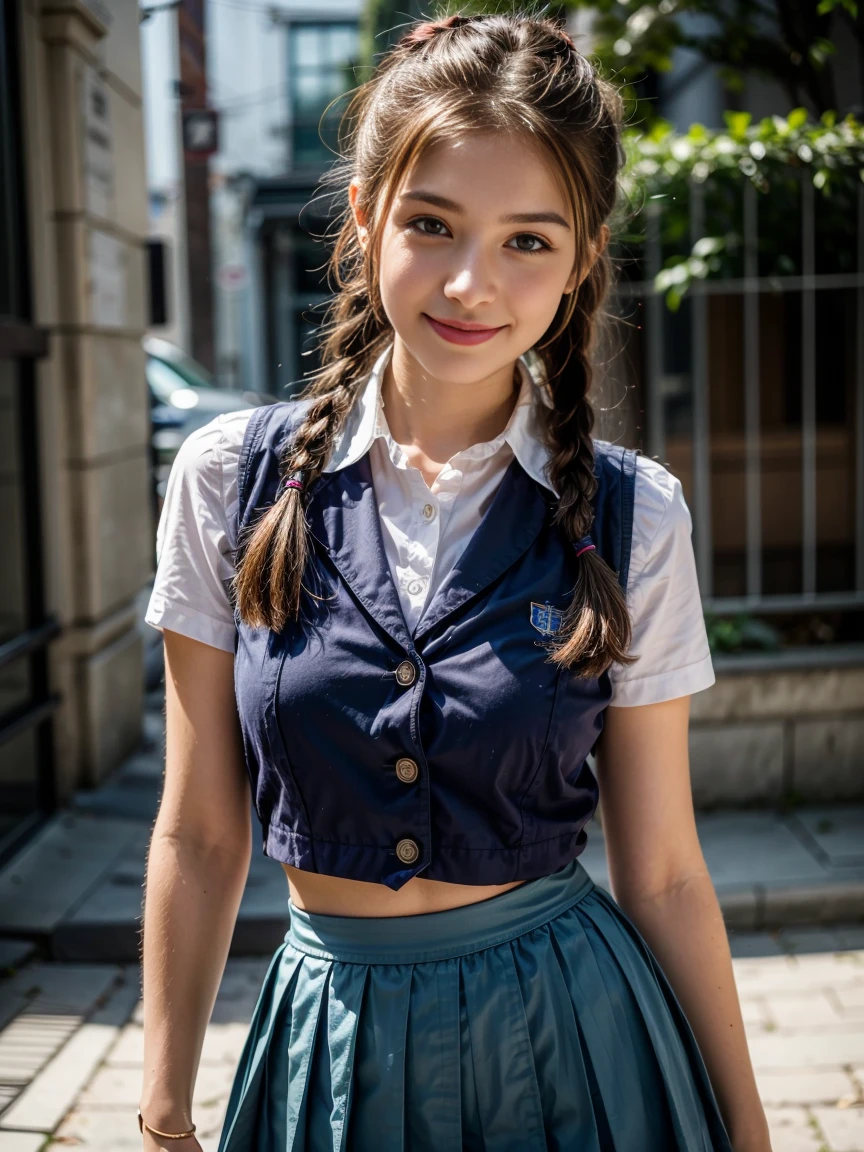 ((SFW: 1.4)), (girl)), Ultra-high resolution, (Realistic: 1.4), RAW Photos, Highest quality, (PhotoRealistic Stick), 5 fingers on the hand、Anatomical body、Detailed hands、concentrate, Soft Light, ((15 years old)), ((Japanese)), (( (Young Face))), (surface), (Written boundary depth), masterpiece, (Realistic), woman, bangs, ((1 girl))、(((Model-like style、Thighs、Shin、Full body portrait)))、(((Find someone you love and smile)))、(((The background is the tourist destination of Venice)))、((((((Summer clothes、Private Server、Micro Mini Skirt、Mr.々A pose))))))