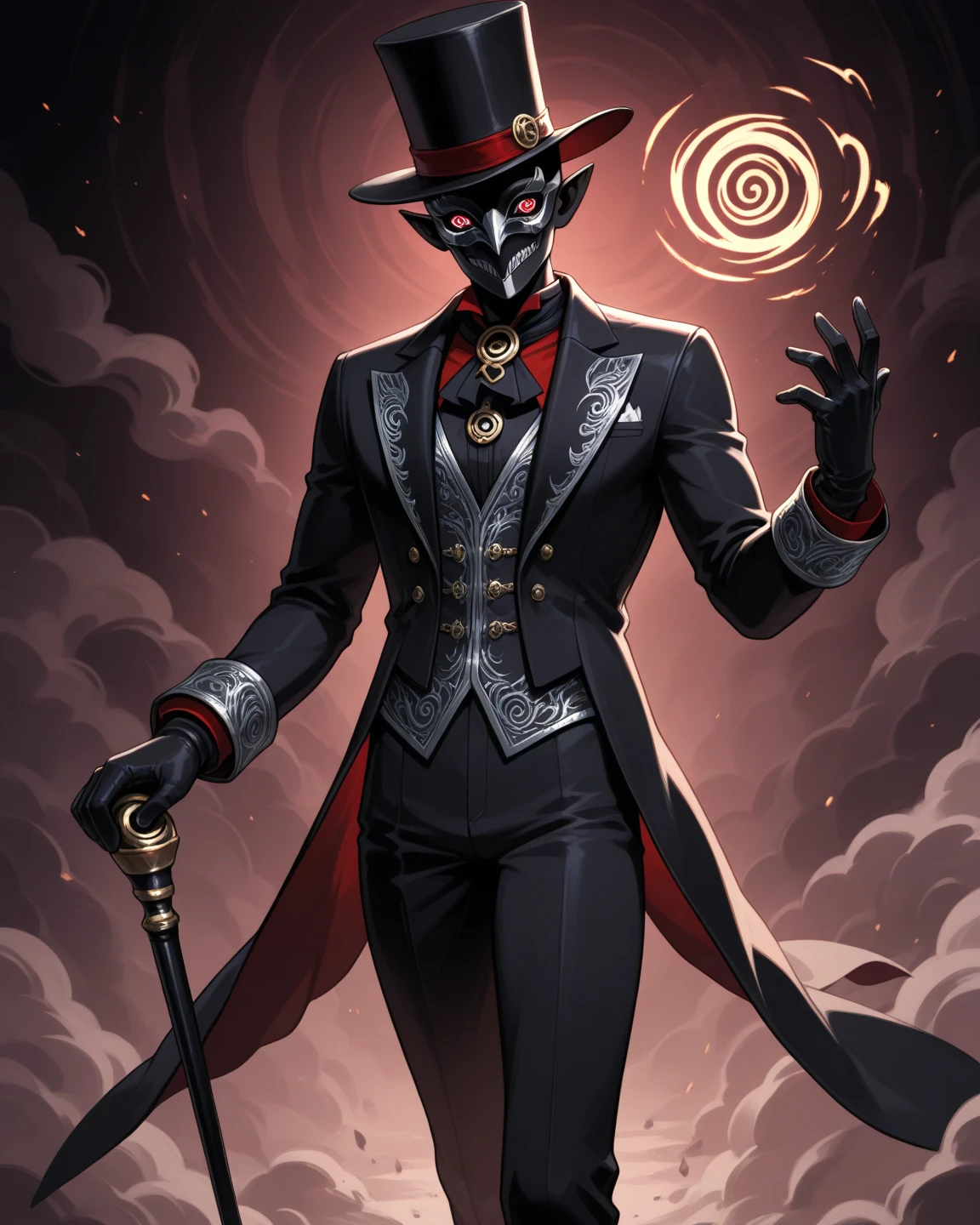 (((BARON SAMEDI))) best quality, ultra-high resolution, 4K detailed CG, masterpiece, man, formal wear, top hat, cigar, voodoo mythology, ((standing pose)), African aesthetic, centered screen