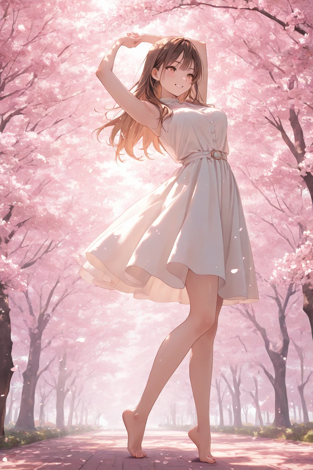 (masterpiece, best quality, perfect anatomy, nice hands:1.2), 1girl, solo, beautiful girl walking in the park, pink long hair, delicate white pink dress, summer, flowering trees, sakura, green grass, park,standing split, standing on one leg, leg up,
<lora:Manana-15:0.45>