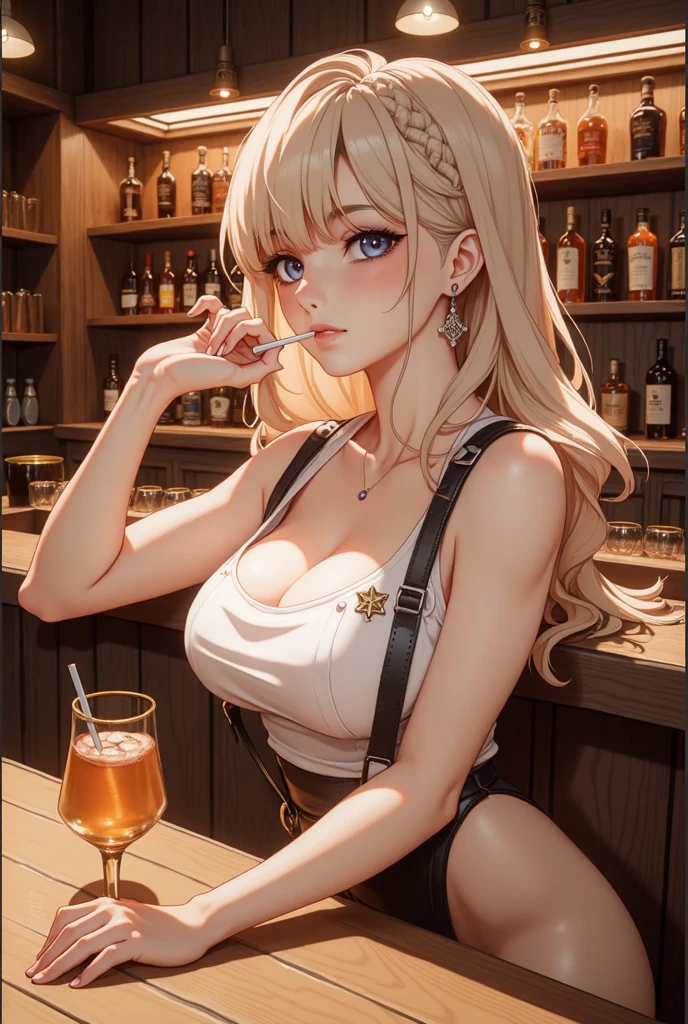 (((One beautiful woman:2.0))),(((Browsing Caution:1.8))),((nude:2.0))),(((Wear a gun belt with a holster on your waist:1.8))),((Put the watch on your wrist:1.9))),(((Showing cleavage))),(((Exposed thin inner thighs))),(((Small breasts:1.5))),(((Bare arms))),((Blushed:1.8)), Beautiful detailed girl, Very detailed目と顔, 緻密でBeautiful Eyes, Very detailed, High resolution, Highest quality, masterpiece, Very detailed, 8k wallpaper, wonderful, finely, Highest quality,(Standing in front of a wooden wall),Beautiful Eyes,((Model pose:1.8)),((Above the knee shot:1.5))),(((Draw the whole body:1.9))),((Drinking whiskey:1.4)),(((Please place your hand on your chest:1.5))),(((get drunk on strong liquor:1.8))),(((Strong and weak faces:1.7))),(((sit cross-legged on a chair:1.5)))