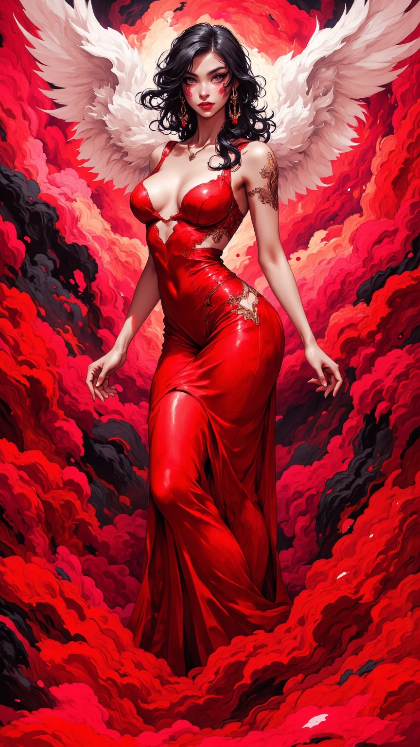 arafed woman in a red ???????? with angel wings and candles, extremely detailed artgerm, beautiful succubus, red haired goddess, as seen on artgerm, artgerm julie bell beeple, artgerm style, ig model | artgerm, artgerm art, ! dream artgerm, artgerm'