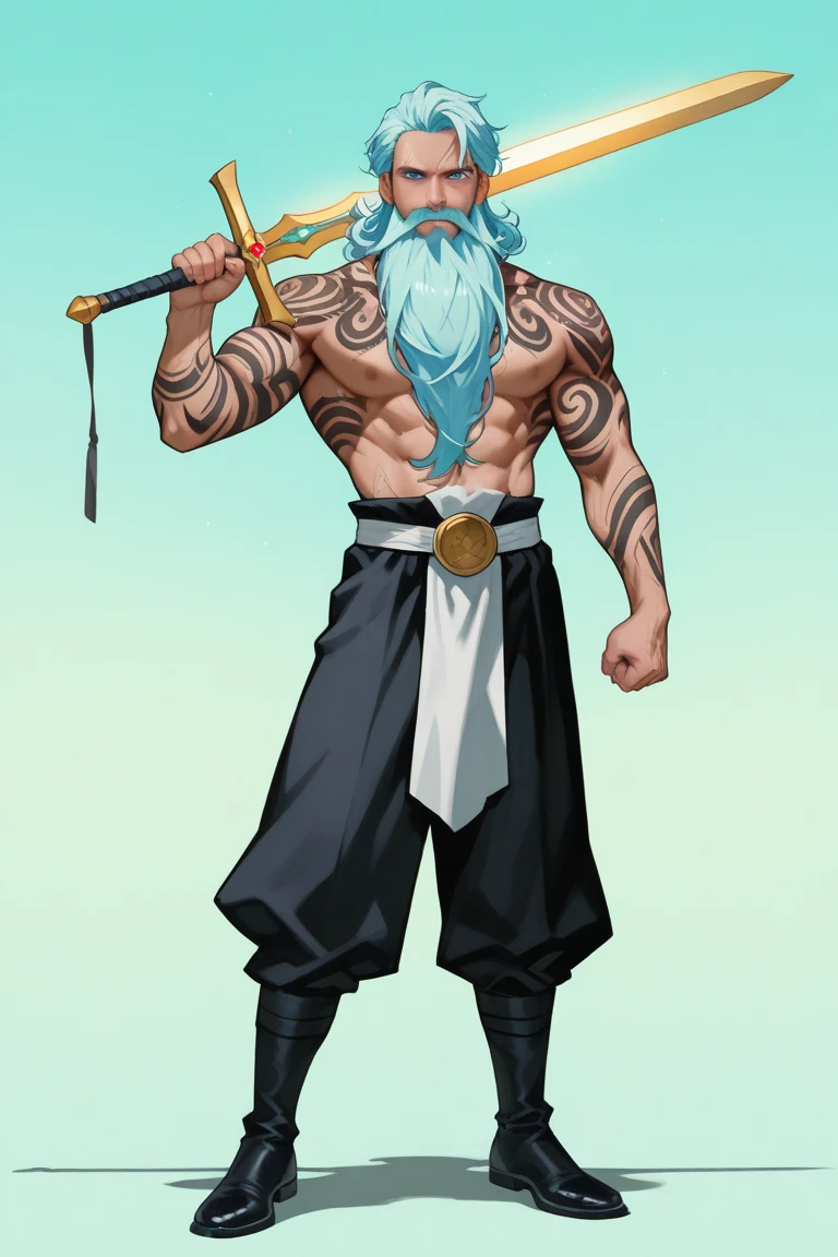 I need a muscular fish with a fish head (masculine) with a trident in his hand and an anchor at his feet