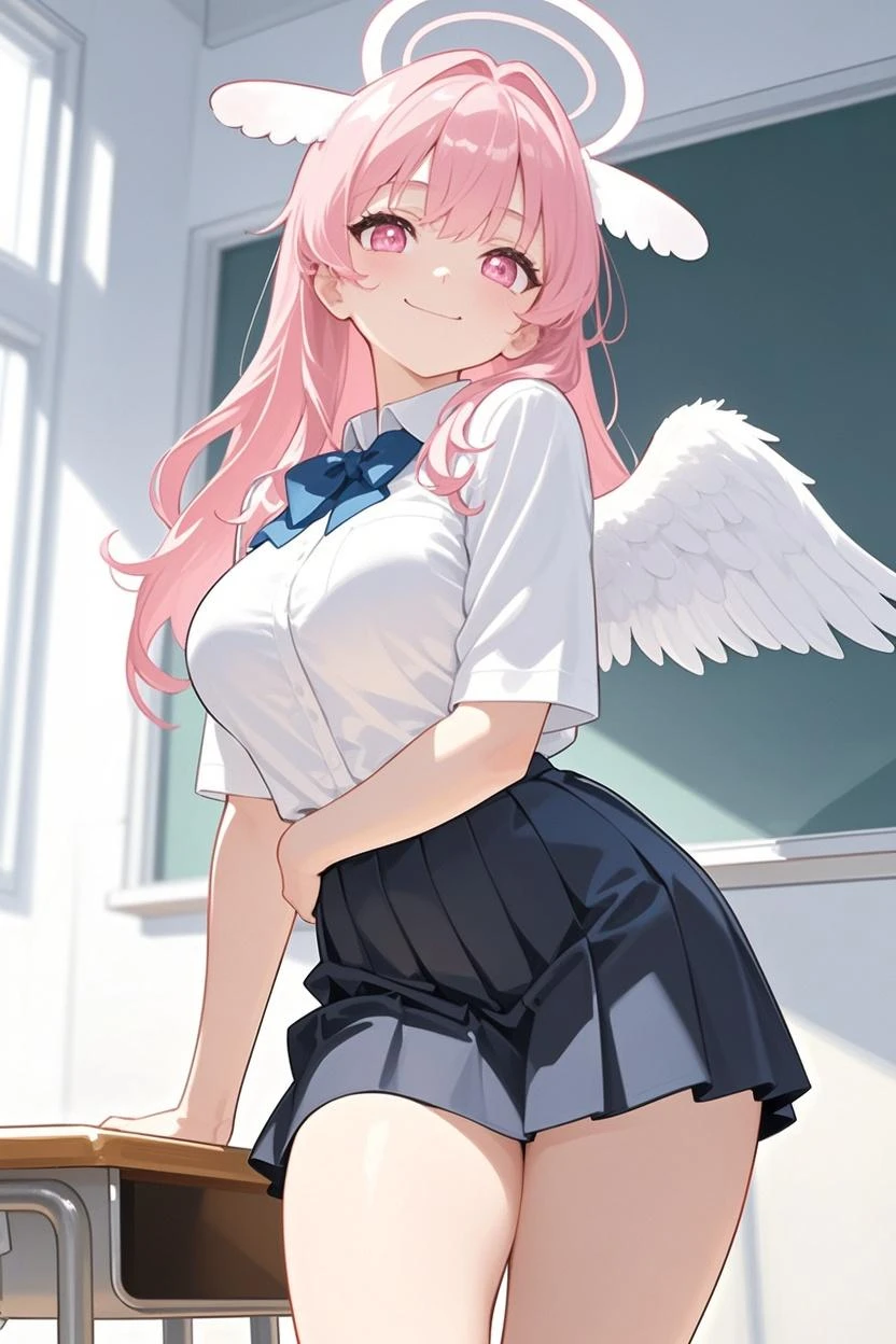 Futa girl, feathers hidden in the skirt