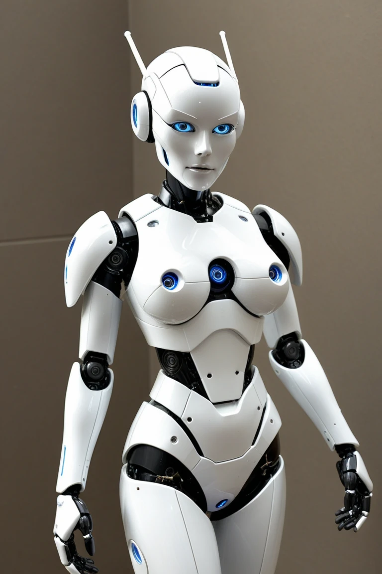 White Plastic Android Robot, with naked realistic hairy vagina