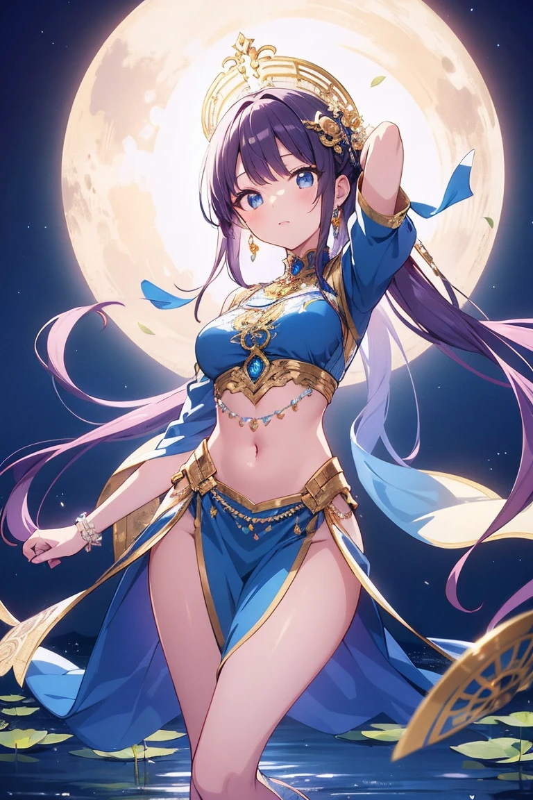 4K,hight resolution,One Woman,Bright black hair,blue eyes, large breast, Long ponytail,Arab queen,Arab dancer dresses,jeweled costume,Navel Ejection,with a pure white background