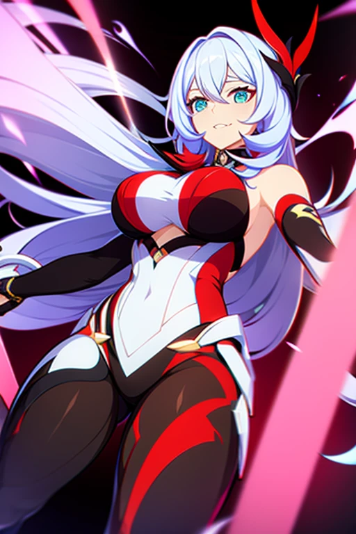 Gray (purple), Eyebrows are thin, Height is small, Big eyes, sixteen years old, Fair complexion, Large and developed chest, Glamorous, Very large chest, Young face, Legs are thin, Layered head cut, Bangs are there, Cute, Eyes are big, No cloth on the abdomen, Cartoon style, Chest is very developed, Chest is emphasized, Clothing fabric is thin, Thin abdominal muscle, Red, red, deep red, crimson are precious, Pale white, pale red, Curl inward toward the ends, Bangs are slightly long, parted on the left, Back hair, Hangs on the forehead. Curled inward toward the ends, slightly long bangs parted on the left, with back hair, hanging over the forehead, white boots, double back hair, one hundred cm chest, fifty seven cm around the waist, eighty five cm around the waist, eight k, highly saturated, abstract, bordered, hip-accentuated, , inguinal, arm-crossed, cris Yukine, SENKIZESSHOU SYMPHOGEAR.Leg spread、Swimwear