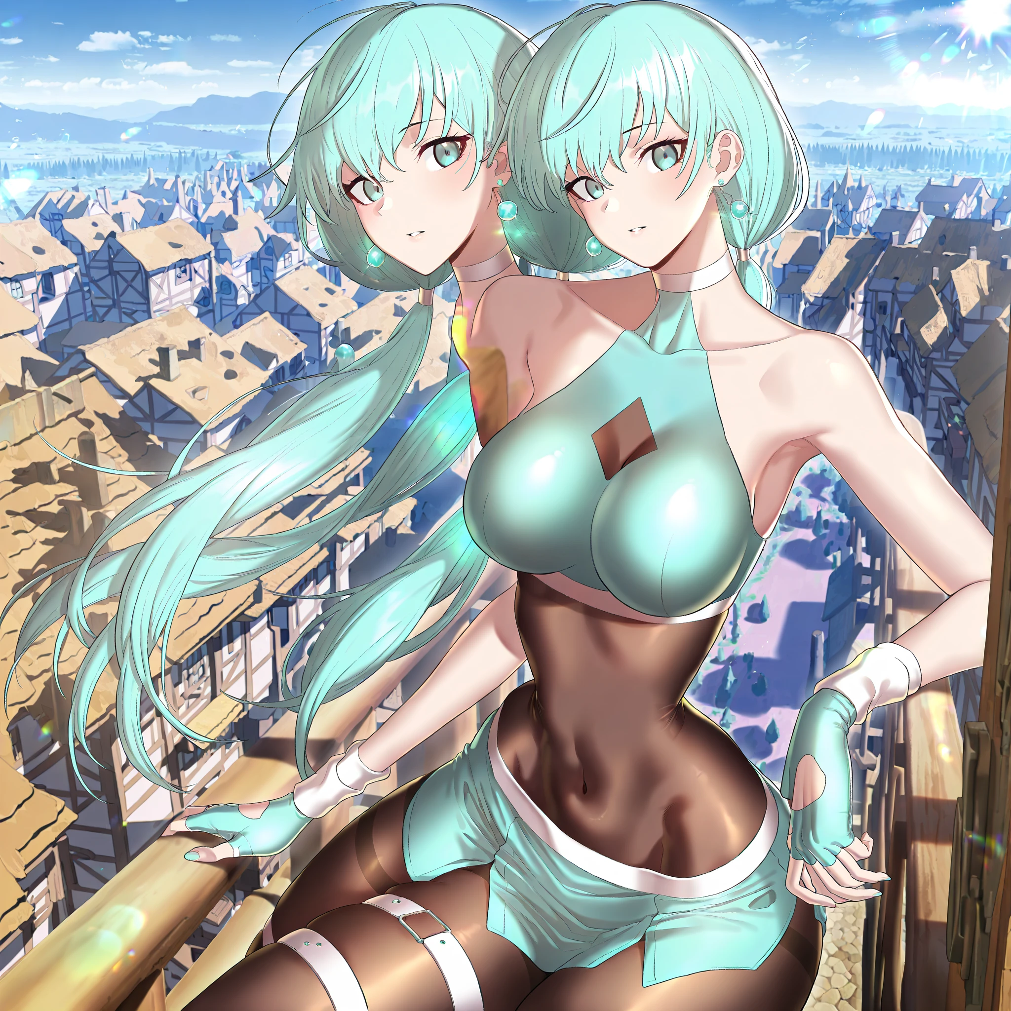 A drawing of a woman with blue hair and a white blouse, Knights of Zodiac Girl, 2D anime style, ((Konosuba's Aqua)), aesthetics!! Female Gene, anime moe artstyle, portrait knights of the zodiac girl, official art, senna from league of legends, in anime art style 8 0 s, high quality anime art style, anime style character, ((Sexy)), ((bikini)), Janet, hot, water goddess