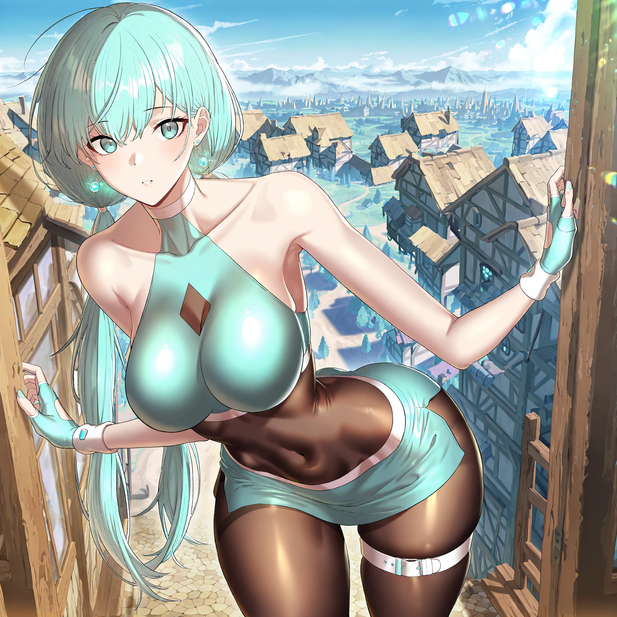 A seductive giantess in a flowing sheer gown, with long brunette hair and hypnotic green eyes, lounges sensually atop a crumbling castle. Her massive body crushes the stone walls and towers beneath her, her legs spread wide as she gazes down at the tiny villagers with a look of amused disdain. Tiny humans try to flee, but she easily catches a few, teasing them against her soft curves. Her voice is a sultry whisper, filled with teasing mockery. Giantess, Goddess, sexy legs, gown, hot, curvy body, mommy issues, tiny people, macrophilia, perspective from below, high quality, almost naked, mature woman, castle, erotic.