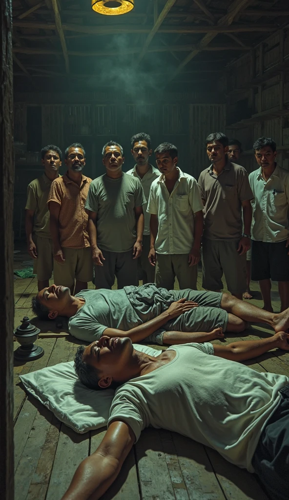 Indonesian shirtless old men sleeping in old dirty house