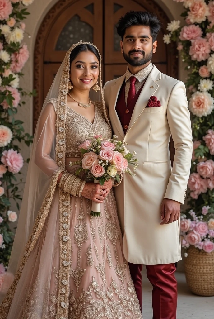 A couple sitting together they wearing wedding dress groom name is(amit) and bride name is (sajitha)