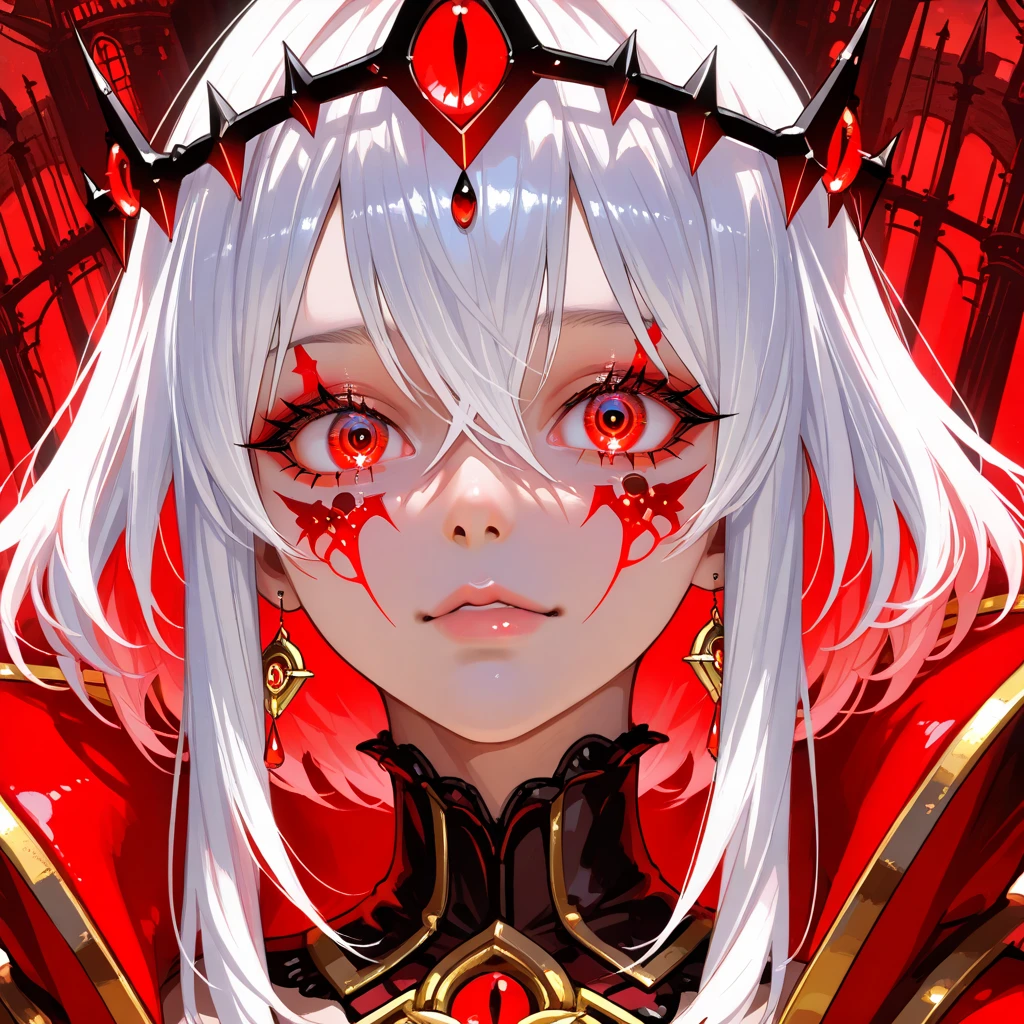 ashenhard style,ultra-detailed,highres,intricate detail,(best quality:1.2),(masterpiece:1.2),extremely detailed CG unity 8k wallpaper,illustration,original, detailed face, 1girl,white short hair, blue eyes, mature:1.2, long red-black fabric hoodie , black tight pants, red hood:1.2, red lips, red makeup, White running shoes, White background