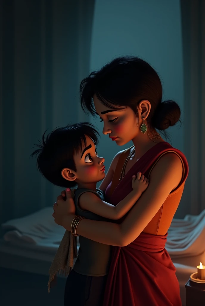 Small indian boy hugging big girl