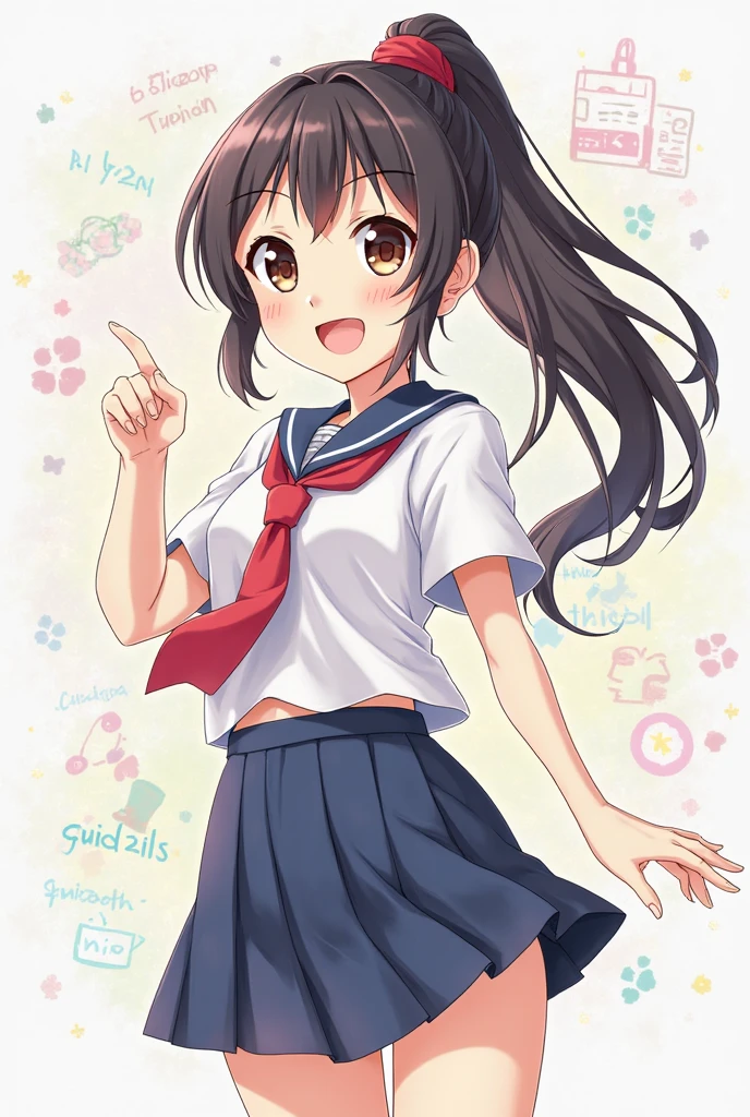 score_9, score_8_up, score_7_up, score_6_up, akinbo_style BREAK
1girl, solo, long hair, brown eyes, closed mouth, black hair, hairclip, bangs, blue skirt, white shirt, short sleeves, serafuku, school uniform, red necktie, heart hands, looking at viewer, smile, standing, cowboy shot, classroom
<lora:akinbo_pdxl6:1>