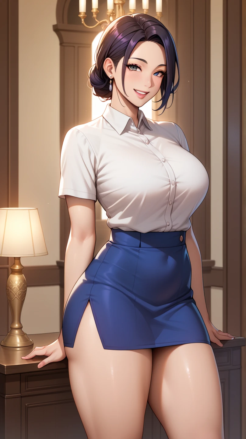 (Night:1.4), Japan, Tokyo, CityView, Before Window,
Standing at attention,(from_front),
formal, blue jacket,pencil skirt,white shirt,pantyhose,
jewelry,earrings,necklace,office lady,
brown hair,  yellow eyes,bangs,braid,
1 girl, 24yo,mature female,Beautiful Finger,Beautiful long legs,Beautiful body,Beautiful Nose,Beautiful character design, perfect eyes, perfect face,
looking at viewer,girl in the center of the image,
NSFW,official art,extremely detailed CG unity 8k wallpaper, perfect lighting,Colorful, Bright_Front_face_Lighting,
(masterpiece:1.0),(best_quality:1.0), ultra high res,4K,ultra-detailed,
photography, 8K, HDR, highres, absurdres:1.2, Kodak portra 400, film grain, blurry background, bokeh:1.2, lens flare, (vibrant_color:1.2)
(Beautiful,Large_Breasts:1.2), (beautiful_face:1.5),(narrow_waist),
