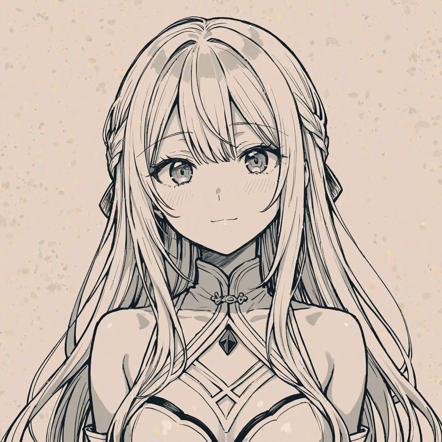 white background, thin black and white painting, high quality coloring books, white background, color no, No black, portrait, highest quality, wonderful high quality,1 girl, off shoulder white shirt, gray hairs, white tight skirt, white collar, gray hair, small breasts, looking up at a book, クローズアップsmall breasts, , cute smile, high school girl, Tri-X, 85mm F1.2 lens, manga, close up of face, face portrait, Zoom up of the face, Upper body, wonderful,look straight down at the camera, slender body, extremely beautiful high school girl, study at the table, cute dress