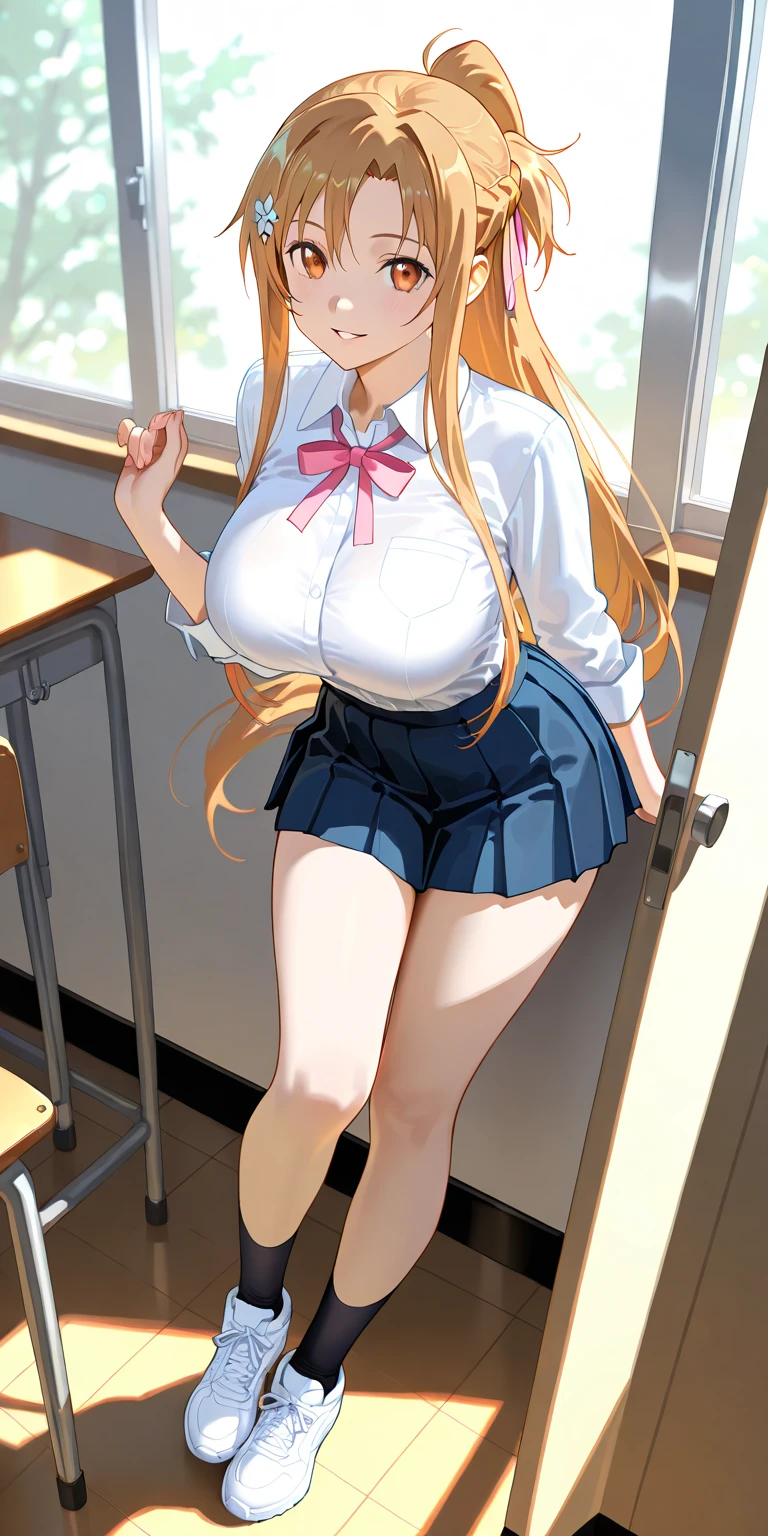 ((High Quality image 10k)) (( perfect autonomy)) Masterpiece, white girl, 18 years old, naked, big breasts, thick body, Standing, in the classroom