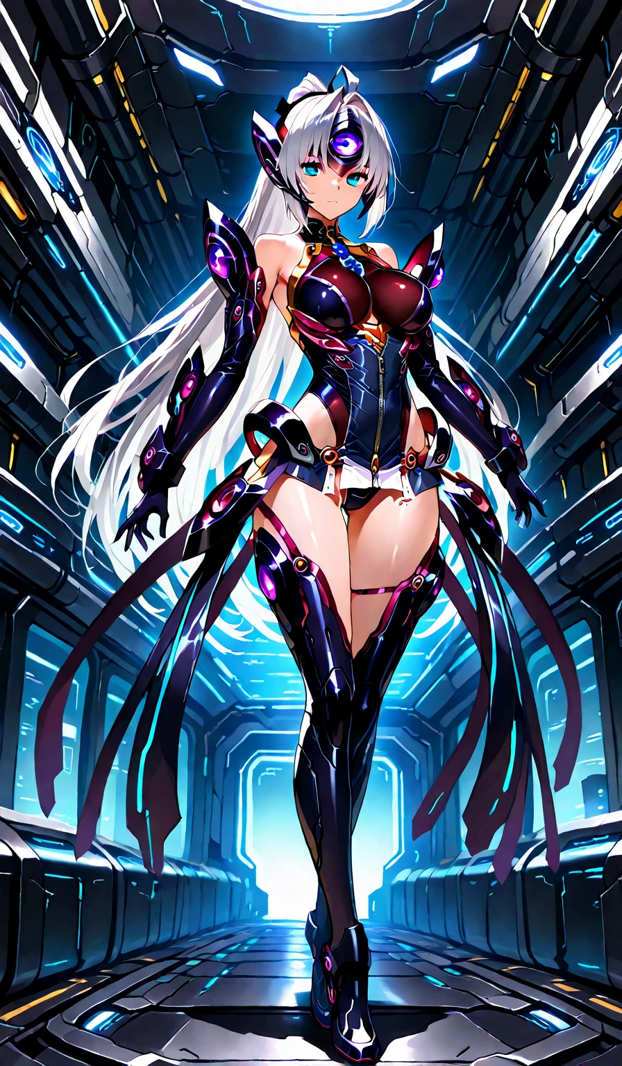 Big Breasts, Look straight ahead, Turn your body forward, Purple Bondage:1.8, Purple Dress, tights, Knee-high boots, Shorts:1.5, Low skin area, Perfect proportions, Older sister in her 20s