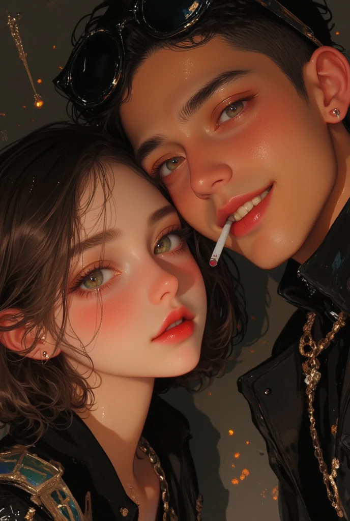 Two gay boys kissing in the rain are in love at night