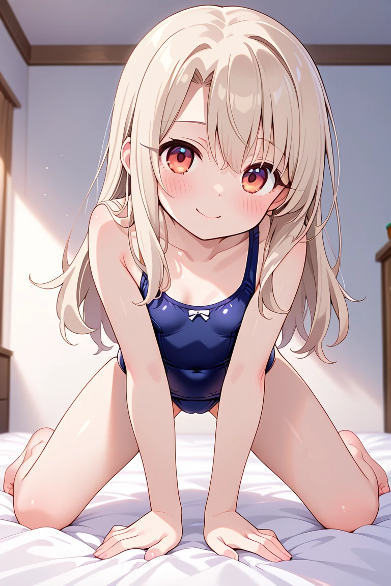 1girl,solo,watanabe you,white competetion swimsuit,blue eyes,small breast,white one-piece swimsuit,short hair,beach,looking at viewer,pussy,blue eyes,highleg swimsuit,gray hair,blush,closed mouth,smile,sitting spread legs,,from below
