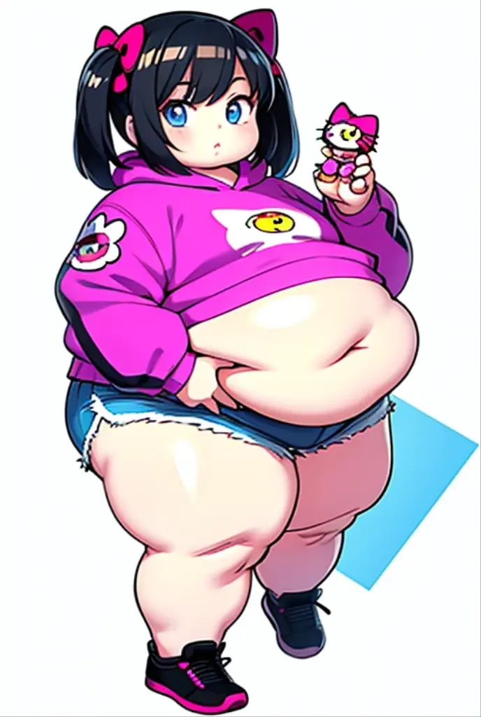 obese , blue eyes, (childsterpiece,Highest Quality),Crop Top Look,Pastel Hoodie,(Gingham check shorts),A dark-haired,World of toys, 4K