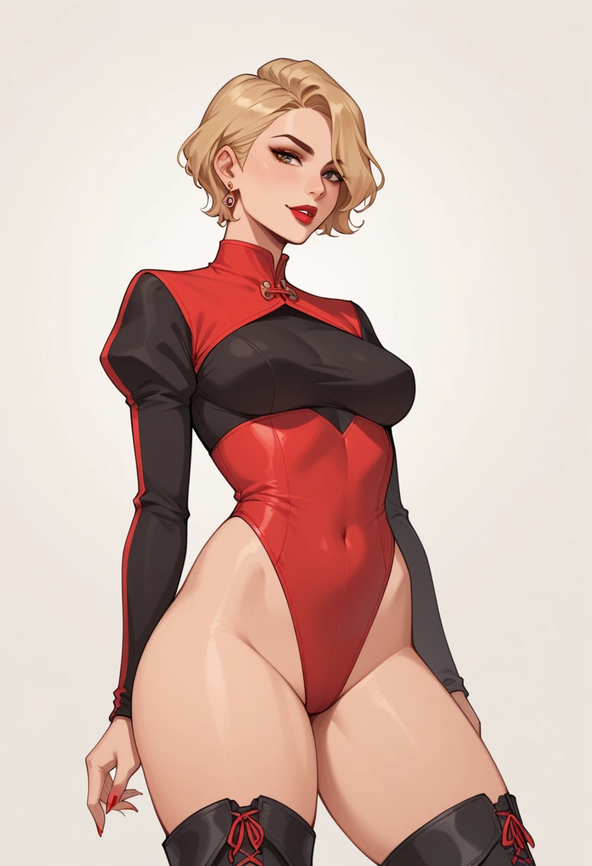 (Highest quality). (Super detailed). (One girl), View the viewer. (Detailed Background). Beautiful and fine details. Delicate and beautiful face. (High saturation), Big breasts, Saggy breasts, Sexy rubber suit, whole body, Long legs, (((Huge breasts))),Blonde,antakamaki,pregnancy,smile,