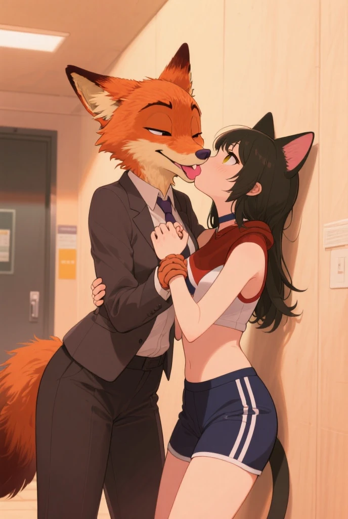 (by meesh:1.6) (duo), (verry handsome male black wolf), student, big and thicc penis, (lady female fox), (eye glasses), anthro, blush, (bodily fluids), (oral sex:1.3), (male/female), detailed background, (ear piercing), (fine breasts), clothed, countershading, dripping, erection, (fellatio), female, genital fluids, group, (students watching), no underwear, oral penetration, (penis on throat), penile, (saliva), (clasroom), (affter class), (sex class), (female teacher), (40 years old), (on knees), (two hands on head), (motion lines), (tongue out), (sharp fellatio focus), (side-angle view), (verry flufffy), score_9, score_8_up, score_7_up, score_6_up, score_5_up, score_4_up