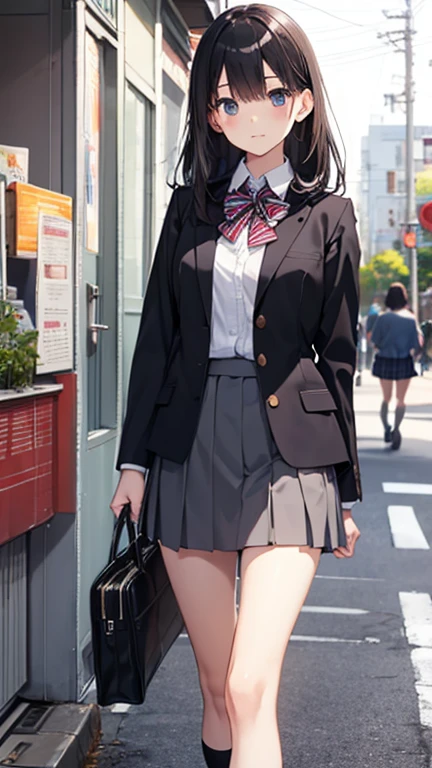((highest quality)), ((masterpiece)), (be familiar with), (Two high school girls standing side by side)、brown hair、Navy blazer、Grey plaid skirt、navy blue socks、School bag、Back view、covert photography、Holding the skirt with your hands、(View from directly below)、navy blue socksのクローズアップ、mangaコマ割り、Manga style、manga、Grand staircase in downtown、(2crotch peek:1.4)