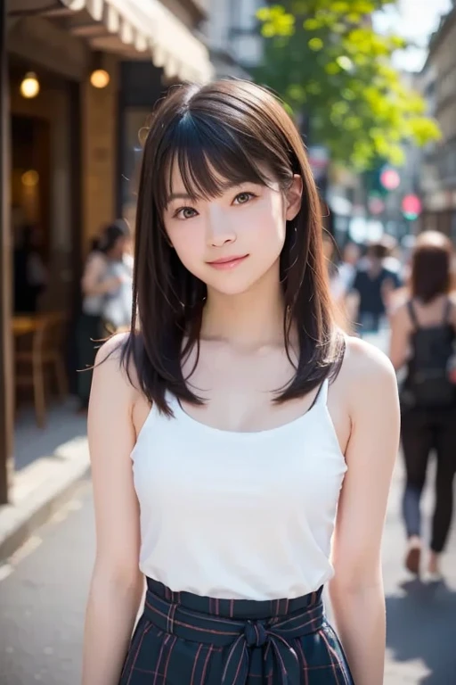 Browsing Caution,One Woman、((Completely naked))、Primary school students,((Small breasts)),Highest quality、Very delicate and beautiful、((Very shortbangs))、((bangs))、Shiny black hair、Highest quality、Very delicate and beautiful、((Very shortbangs))、((Dull bangs))、((Long Hair))、Cute Face、Young Face、Cute like an idol、thin、Slim figure、thin、short、 Body Type、((The background is a Japanese townscape))、Thighs、Photographed from the front、The best smile、