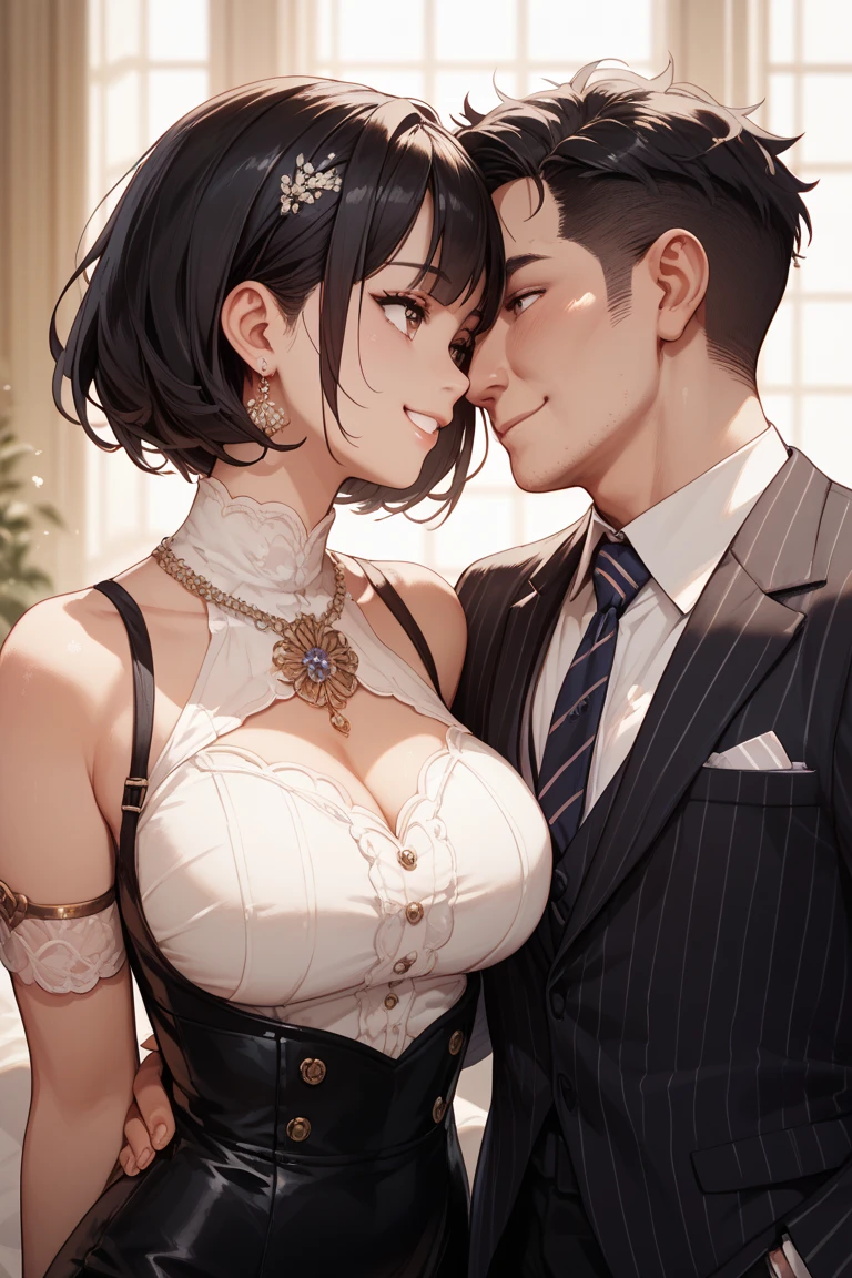(high resolution, high lighting, 4K),,black hair short hair,With black gloves,Holding a ring knife in hand, blue,It has a gold pattern on it,dressed in a black coat,With a lollipop in his mouth,The picture is beautiful,eye focus depiction,The character's eyes are highlighted,Use a black eye patch for one eye,Secondary two
