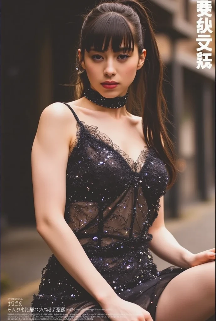 high resolution, best quality, Original Photography, Super Detail, (Delicate face), (((Delicate eyes))) ,blonde,On a Japanese train, Long-range shooting,(((Two people standing:1.2))),Korean female star,fashion model,camping,Complex fashion clothing,Sexy style,Huge cleavage,Glamorous_Full set of clothing, flow_skirt, Long legs,elegant_Jewelry, complex_decorate, Tokyo night view from the car window