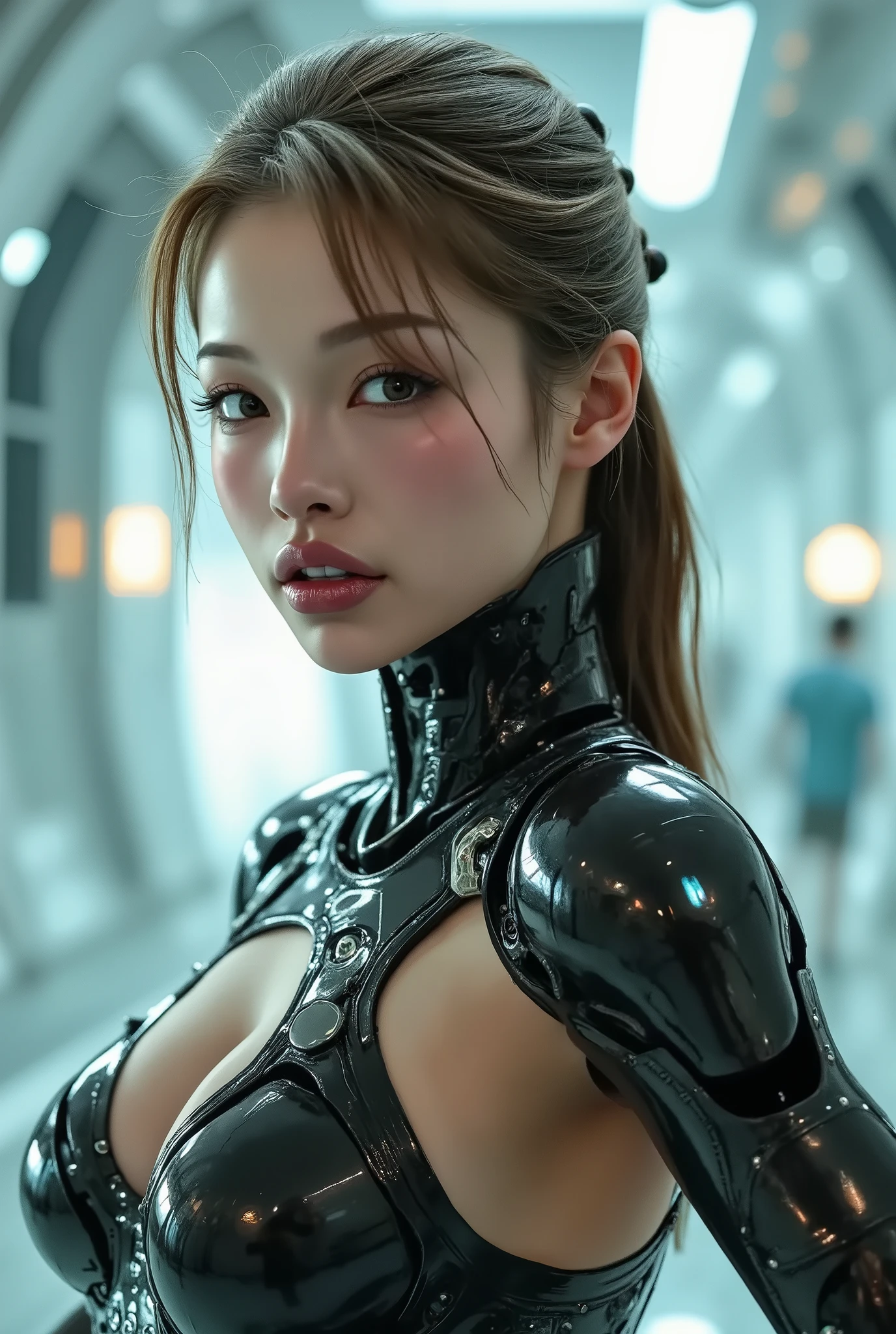 a woman's head and torso, cyborg - girl, intricate transhuman, cyborg girl, covered in circuitry, anime robotic mixed with organic, intricate mechanical body, cybernetic body, intricate cyborg, intricate body, portrait of a cyberpunk machine, cyborg woman, futuristic art, intricate upper body, detailed portrait of a cyborg