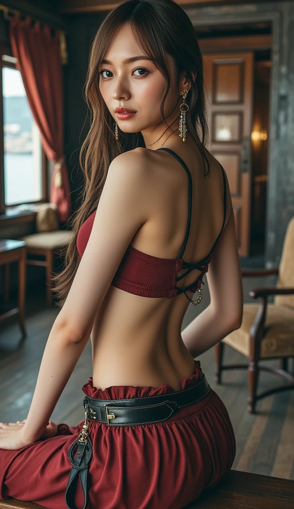((1girl)), perfect face, young woman, beautiful face, perfect face, masterpiece, flannery, ((flanneryoras)), red hair, red eyes, ((red tube top:1.3)), ((underboob)), (((small thin Bandeau))), ((red bandeau)), ((huge breasts:1.3)), ((loose top)), ((strapless top)), indentation, bursting breasts, cowboy shot, outdoors, smile :D, facing viewer, ((strapless, bare shoulders)), denim shorts,voluptuous, thick ass,((character front, side and back view))