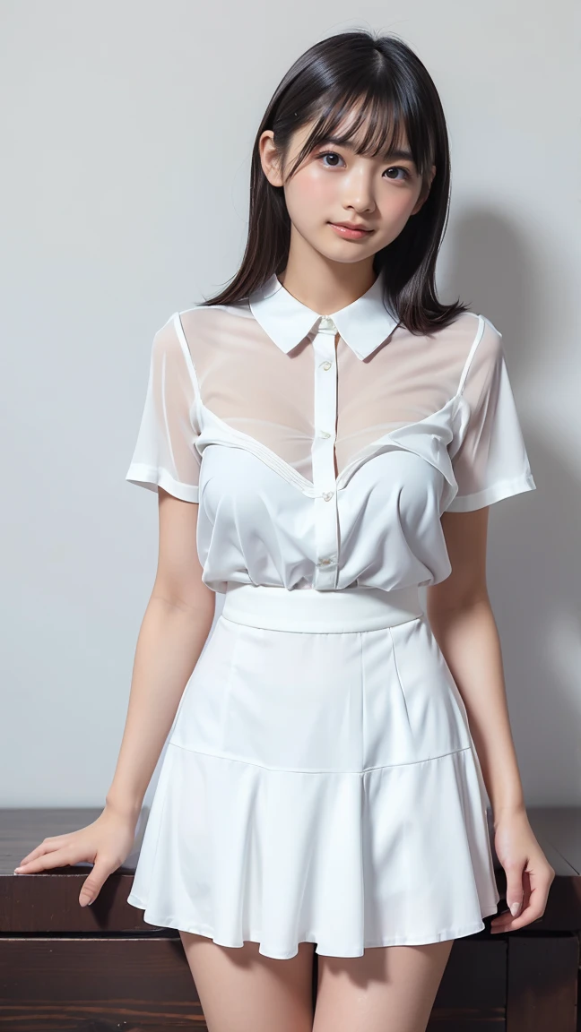​masterpiece、Top image quality:1.2、((beautiful young woman with))、Transparent skin:1.2、{A slight smil}、(kawaii)、Transparent short sleeve knit:1.2、luxury hotel、depth of fields、Sharp Focus:1.5、Fine details