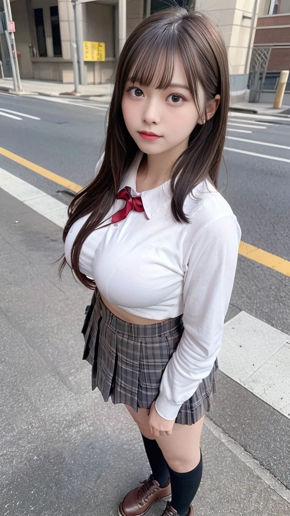 1People Beauty、(Photorealistic quality, Fidelity 1.9, Ultra high precision CG unified 8K wallpaper)、top-quality、超A high resolution、Raw photo、(Authentic skin texture:1.3)、random beautiful background、wavy hair in random colors、Picture-perfect face、((Perfect female body))、white skin like a white person、full body Esbian、Beautiful expression、beauitful face、Seductive look、beautidful eyes、female high-school student、A girl walking around the city wearing a uniform、Japan School Uniforms、japanese hight school uniform、ultra thin mini skirt、Colossal tits、Show me your toned waist、Sticking out the navel、thighs thighs thighs thighs、upturned ass、Pants are visible、(Immersive atmosphere、Chiaroscuro:1.5、brightened light:1.2、) 、(red blush:0.5)、realisitic:1.3、longshot、(Amazing smile、Cute smile、Laughing:1.4)