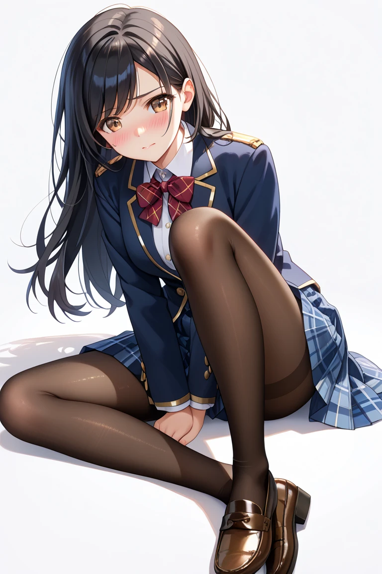 Gal High School Girl、One girl in a mini skirt, Squat with your legs wide apart、Looking down at the viewer, Twin tails, Highest quality, Focus on the thighs,, smile, blazer, blouse, Black Pantyhose, panties under pantyhose, , classroom, Black Hair,My thighs are steaming between the legs 、Sweaty pantyhose、Show the soles of your feet here、My feet are stuffy、Put the soles of your feet on the face of a male student