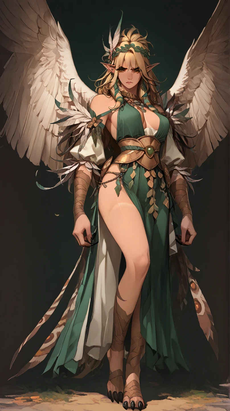 (masterpiece, best quality, high resolution, ((standing full body)),((huge breasts))1 beautiful man with divine appearance, full body fantasy druid god clothes, jewelry and accessories, serious look, setro color druid god, druid god wings, superb posture
