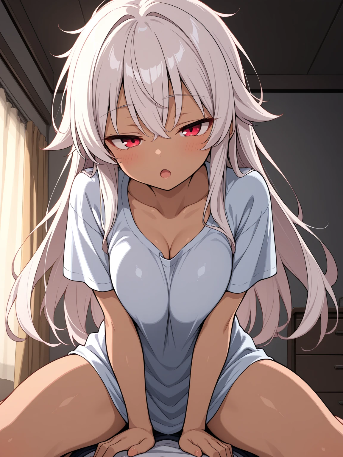 (((Little girl,))) (((child,))) loli bodies,nsfw,((cutie hairstyle,white longhair,)),((solo girl)),((Perfect body,))((Super beautiful,))((High quality,)), (sweaty,) (wet all over,) blush, steam,((gigantic breast)),(shyly),((school swimwear,))(pov, Looking at Viewer,)cowboy shot,(love hotel room),((squatting and straddling,Show off your crotch by opening your crotch in a crouching posture,))collar,cowgirl style,cowgirl sex,penis in pussy,cum in pussy,half open eyes,Smilew,nipple