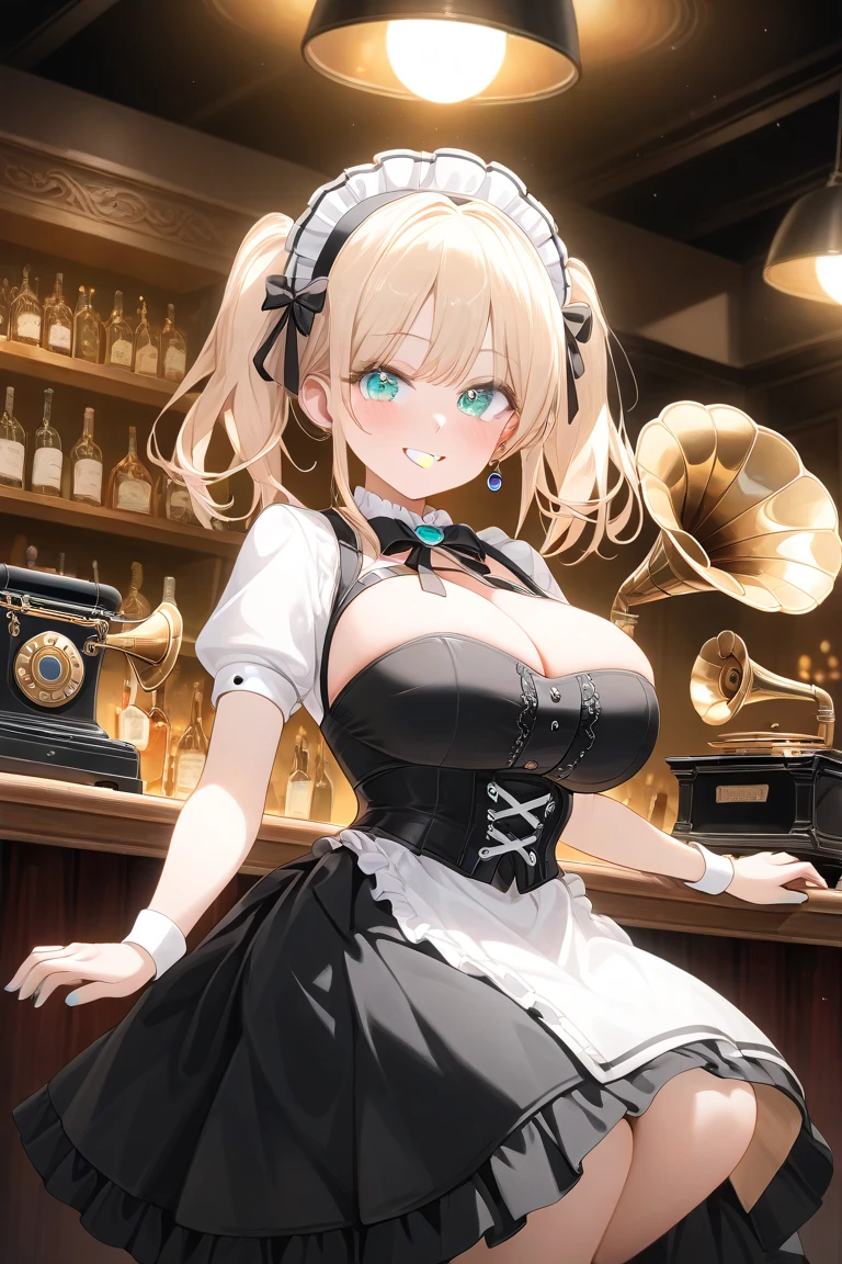 最high quality、Best image quality、masterpiece、With a girl((18-year-old、naked、Nipples are visible、Best Bust、Bust 85、Blonde、Messy ponytail、blue eyes、Open your chest wide、happiness、Chain Accessories、Black wristband on wrist、Get on top of your audience、Top-down perspective))high quality、Visual Arts、background((Planetarium House))、Tabletop