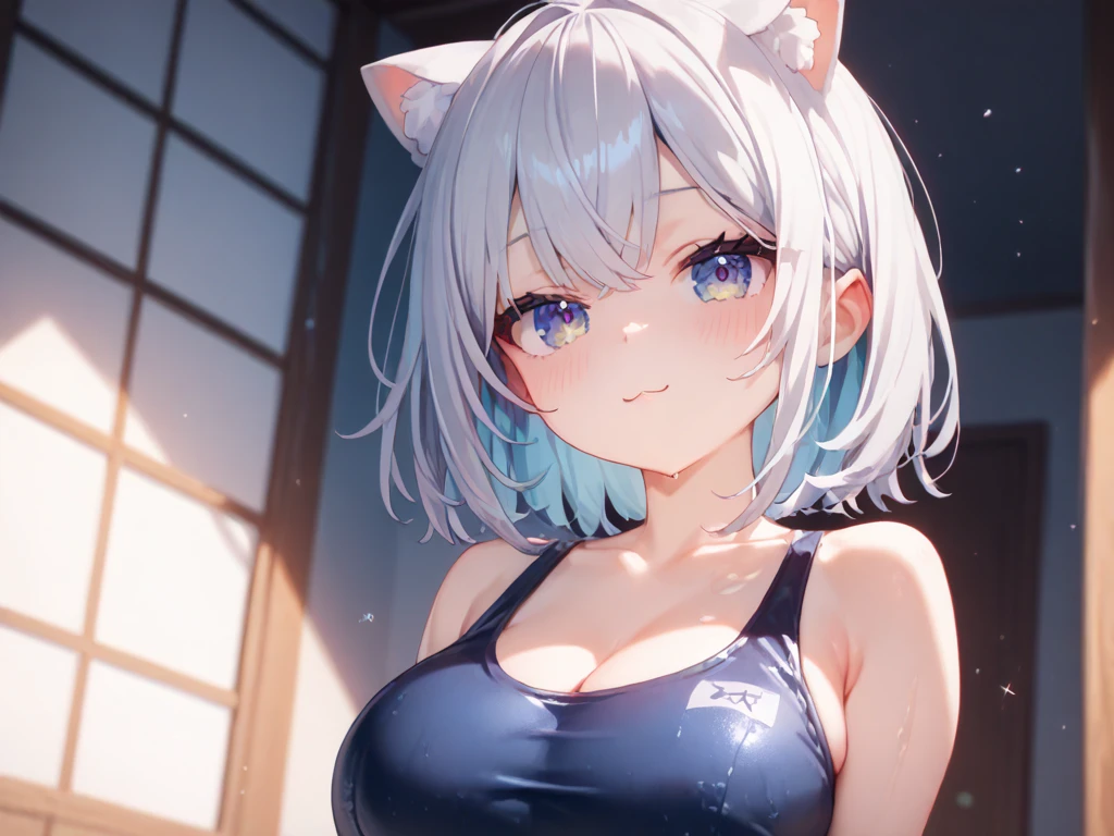 (((pov,1 boy, penis, breasts blowjob, paizuri, penis is between breasts, )))penis in breasts, breast squeeze, (((fellatio)))、(highest quality)), ((masterpiece)), (Familiar), Perfect Face,Shiny skin,Beautiful breasts,red eyes,Shiny skin、Sunburned skin、Sweat、Off the shoulder、Double teeth、Hotel、School swimsuit 、silver Hair Color、Young、Big Breasts,(((Milking)))、(((2girls,Breast Matching)))、Breastfeeding、1boy,penis,(((paizuri)))、bitch、Blowjob、Handjob、blowjob、(((Breast milk,cum)))、Subjective、projectile cum、cum on body , (((cum on breast)))、On all fours.Penis between breasts、short hair、(((Short Bob)))、Cat ear、Double teeth、(((Sky blue and white hair)))、Red hairpin、Golden Eyes、Sunburned skin、night、 、Belly button、cyber punk、四つん這い