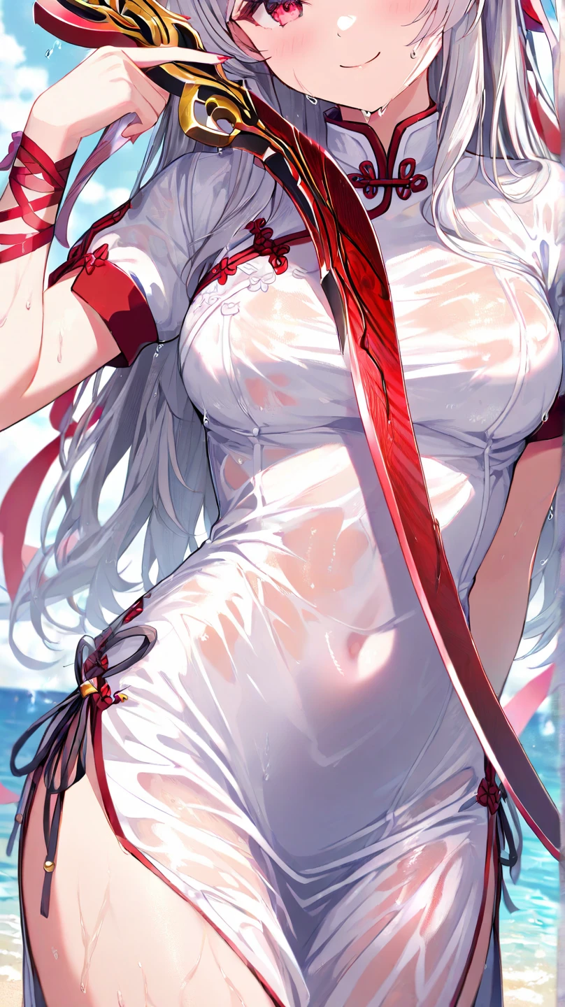 closeup cleavage,looking to the camera,a beauty girl,Stone garlic,amaryllis,(beuaty girl,Elf ears,Nice Lolita,is shy),Delicate facial features,Meticulous portrayal of the corners of the eye,Bust photo,Moisturized lips,Sad eyes,long white hair,Smooth and delicate skin,((Red clothes)),red long skirt,Bare thighs,brilliant colorful,Fantasyart,mysticism,dreamy scenes,dream magical,Fantastic lights,seductiv,psychedelia,Misty halo,(((nigth))),((the night)),riverbank,Flowers bloom on the other side,dream magical,Tiny red petals flying,Reddish fluorescent petals,Fluorescent flowers,Fluorescent running water,stood in the water,shallow water,Works of masters,extreme hight detail,Dissection is correct,Correct limbs,acurate,hud,k hd,exquisitedetails,8K,Red