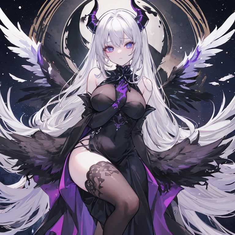 Moth women with dark grey and black and a little bit of red theme colors,big wings, big breasts, thick thighs, night sky, moth dust, nsfw, queen of the abyss 