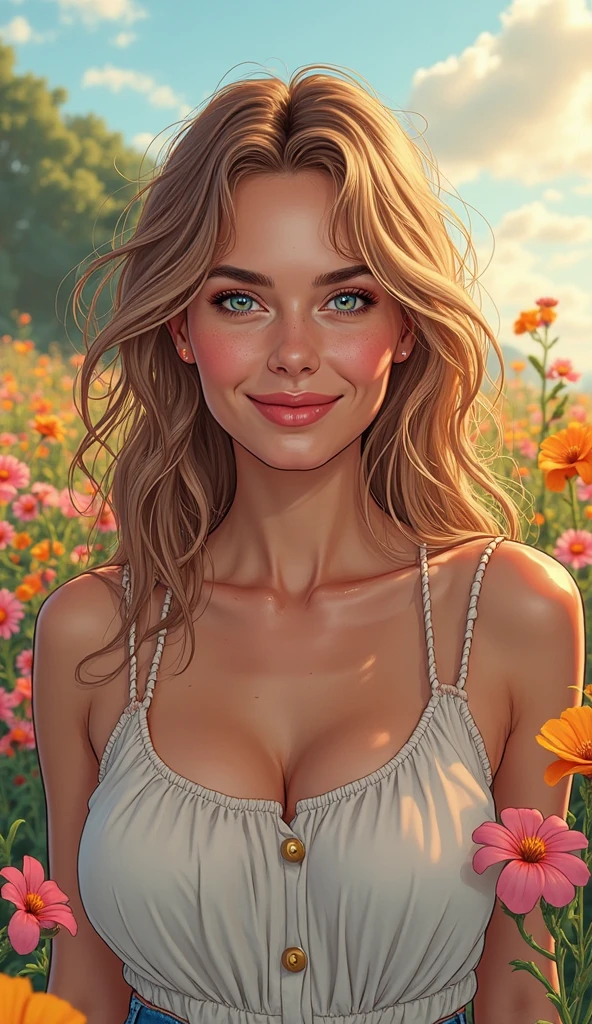 Peach en maillot de bain avec daisy