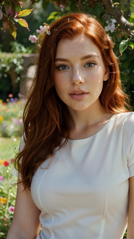 The wife against the background of night nature.. He has long red hair, with a great hairstyle, a very sweet and surprising face, amazing blue eyes. model figure. She is dressed in a blouse with a neckline.. Nice chest is covered.