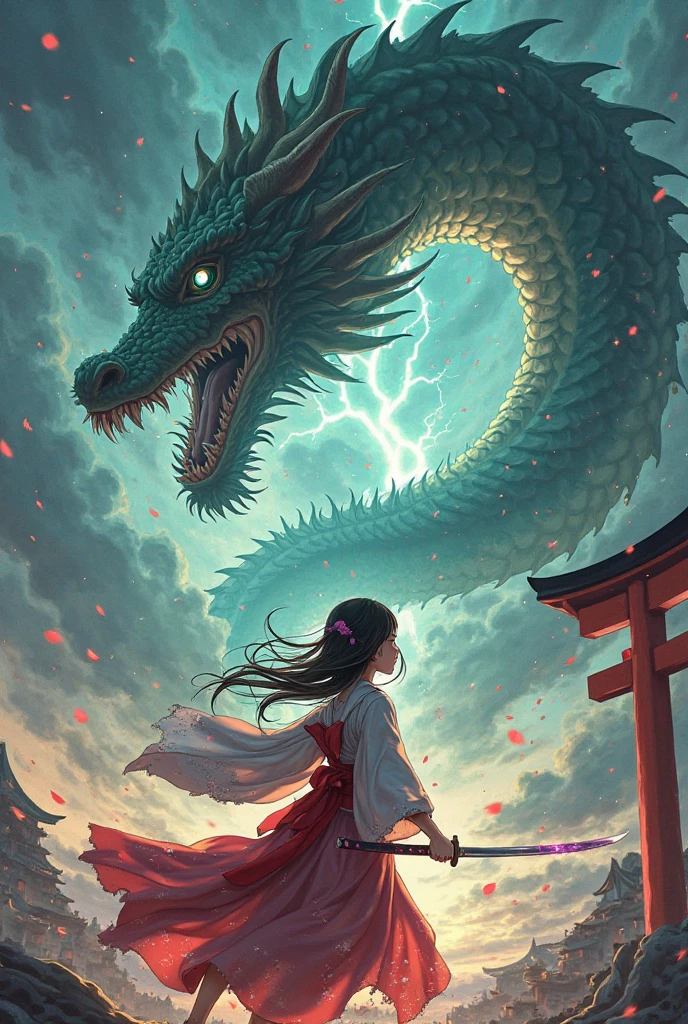 anime art of a woman standing in front of a dragon, cyan chinese dragon fantasy, by Yang J, chinese dragon concept art, chinese fantasy, majestic japanese dragon, anime fantasy illustration, blue dragon, a dragon made of clouds, alice x. zhang, by Li Zai, anime fantasy artwork, 2. 5 d cgi anime fantasy artwork, by Bayard Wu