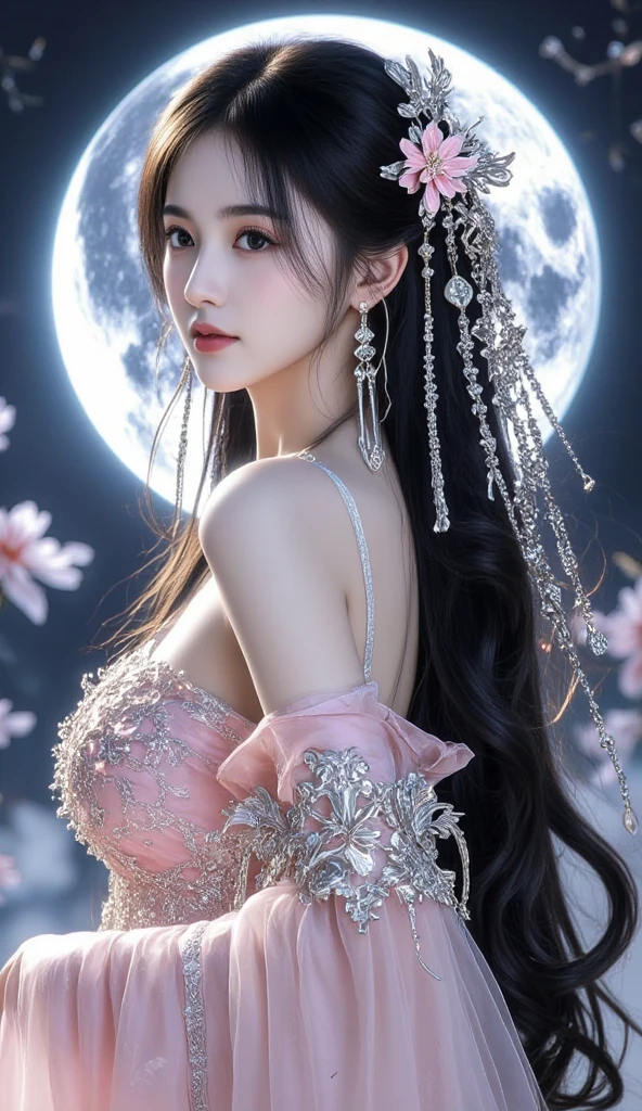 A woman in a wedding dress sits on the bed with a bouquet of flowers, lalisa manobal, Album art, Official artwork, very magical and dreamy, ethereal fairytale, Ethereal beauty, Japanese goddess, Ethereal fantasy, celestial goddess, lalisa manoban of blackpink, sakimichan, jaeyeon nam, ulzzangs, Ethereal and dreamy
