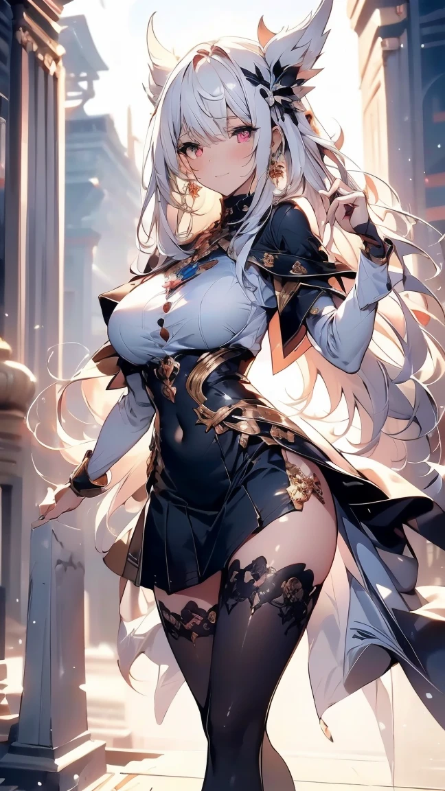 ((masterpiece, best quality)), Detailed face,Dragon Girl,Full body painting,Perfect body proportions,Long legs,((Long wavy hair)), ((Half of her hair is white,The other half is black,Divided into two colors)),beautiful eyes,Fantasy style,White background,extremely beautiful,knight,rose,transparent,Sex bikini,Lace,Garter stockings,exposed